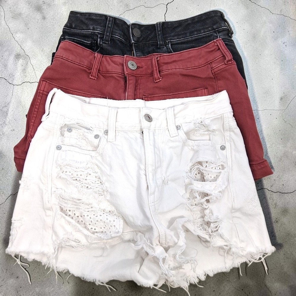 American Eagle Denim Shorts Lot of 3 Size 4 Distressed Lace Cut Off Shortie Y2K